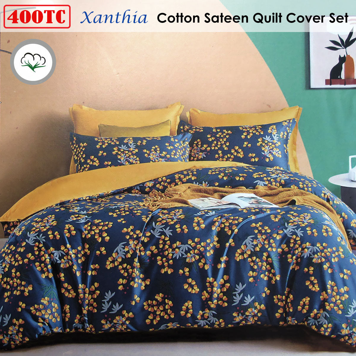 Xanthia 400TC Cotton Sateen Quilt Cover Set King - Floral Print Design - SuperSaverAU - view 2