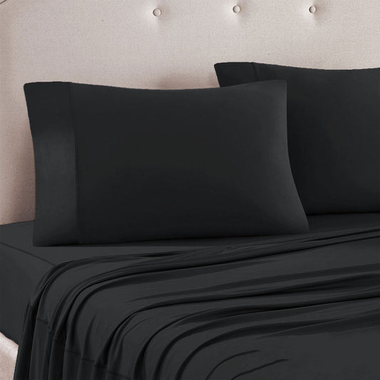 Art Terrace Microfiber Sheet Set Queen 33cm Wall - Charcoal, Solid Colour Design