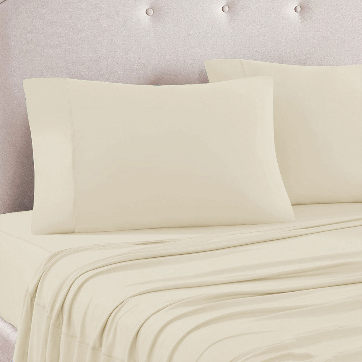 Art Terrace Microfiber Sheet Set King 33cm Wall - Solid Colour Design, Cream - SuperSaverAU - view 1