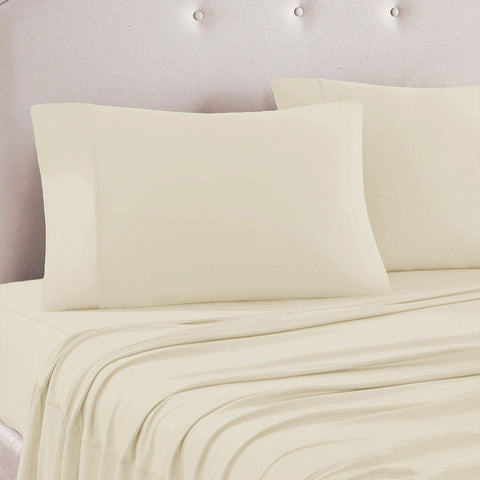 Art Terrace Microfiber Sheet Set King 33cm Wall - Solid Colour Design, Cream - SuperSaverAU - view 1