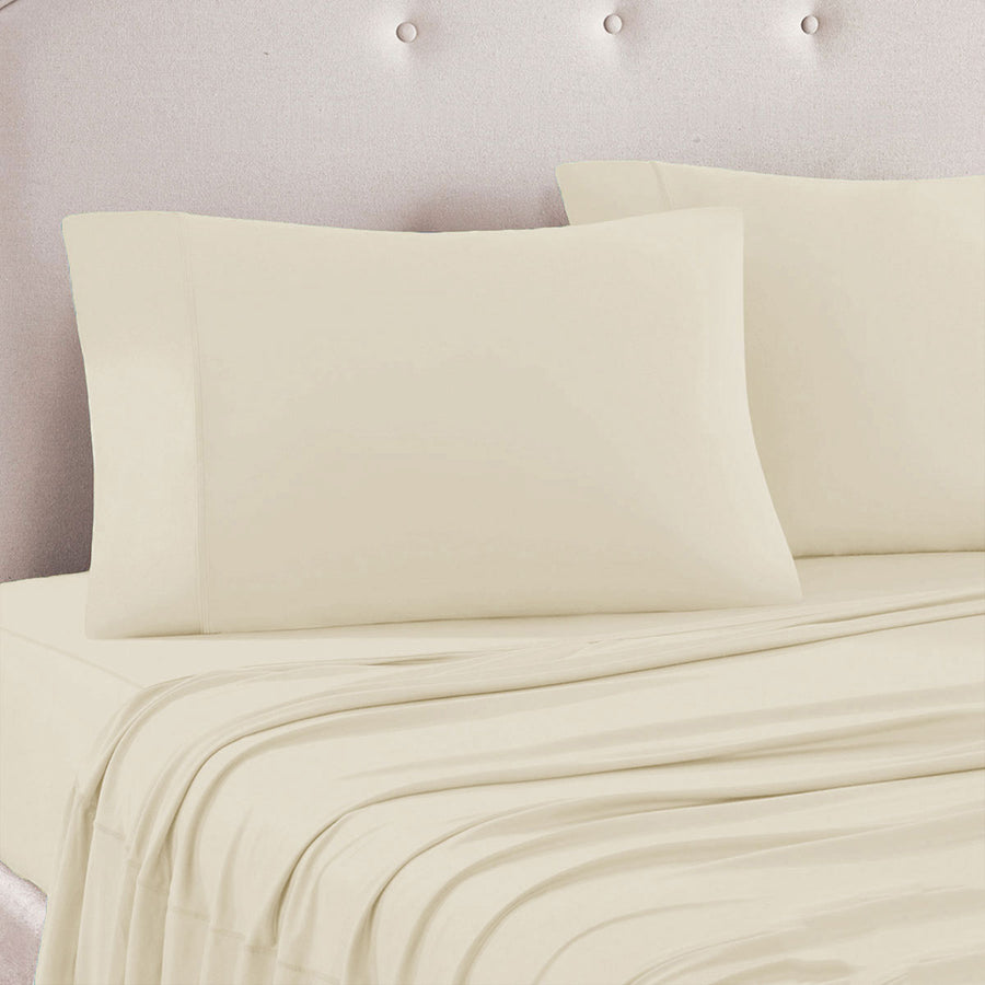 Art Terrace Microfiber Sheet Set King 33cm Wall - Solid Colour Design, Cream - SuperSaverAU - view 1