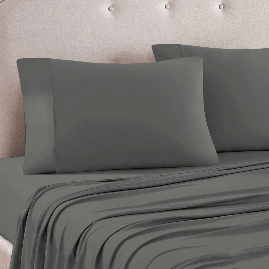 Art Terrace Microfiber Sheet Set Queen 33cm Wall - Solid Colour Design, Grey - SuperSaverAU - view 1