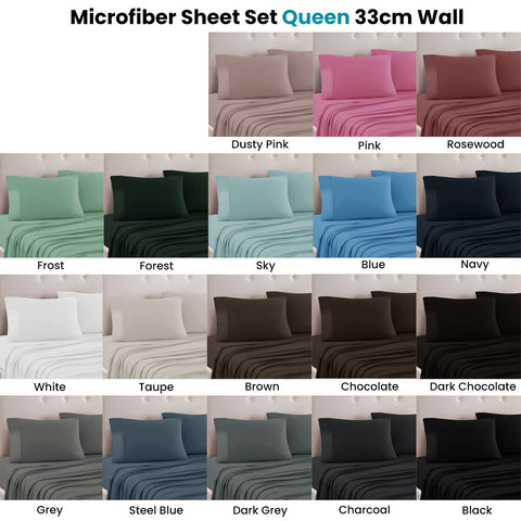 Art Terrace Microfiber Sheet Set Queen 33cm Wall - Solid Colour Design, Taupe - SuperSaverAU - view 1