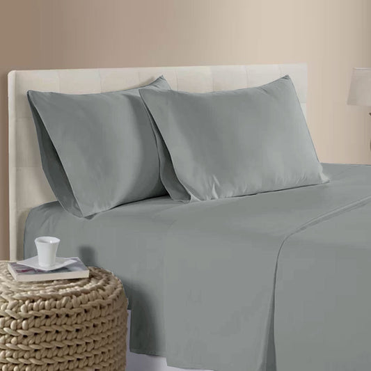 400TC Bamboo Cotton Premium Sheet Set Grey Queen - Breathable, Soft, Durable