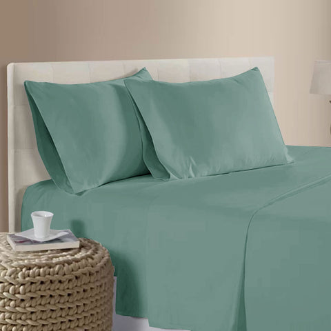 Premium Bamboo Cotton Sheet Set 400TC 40cm Wall - Light Teal, Queen