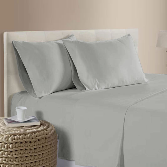 Bamboo Cotton 400TC Premium Sheet Set Silver Queen - Breathable & Soft