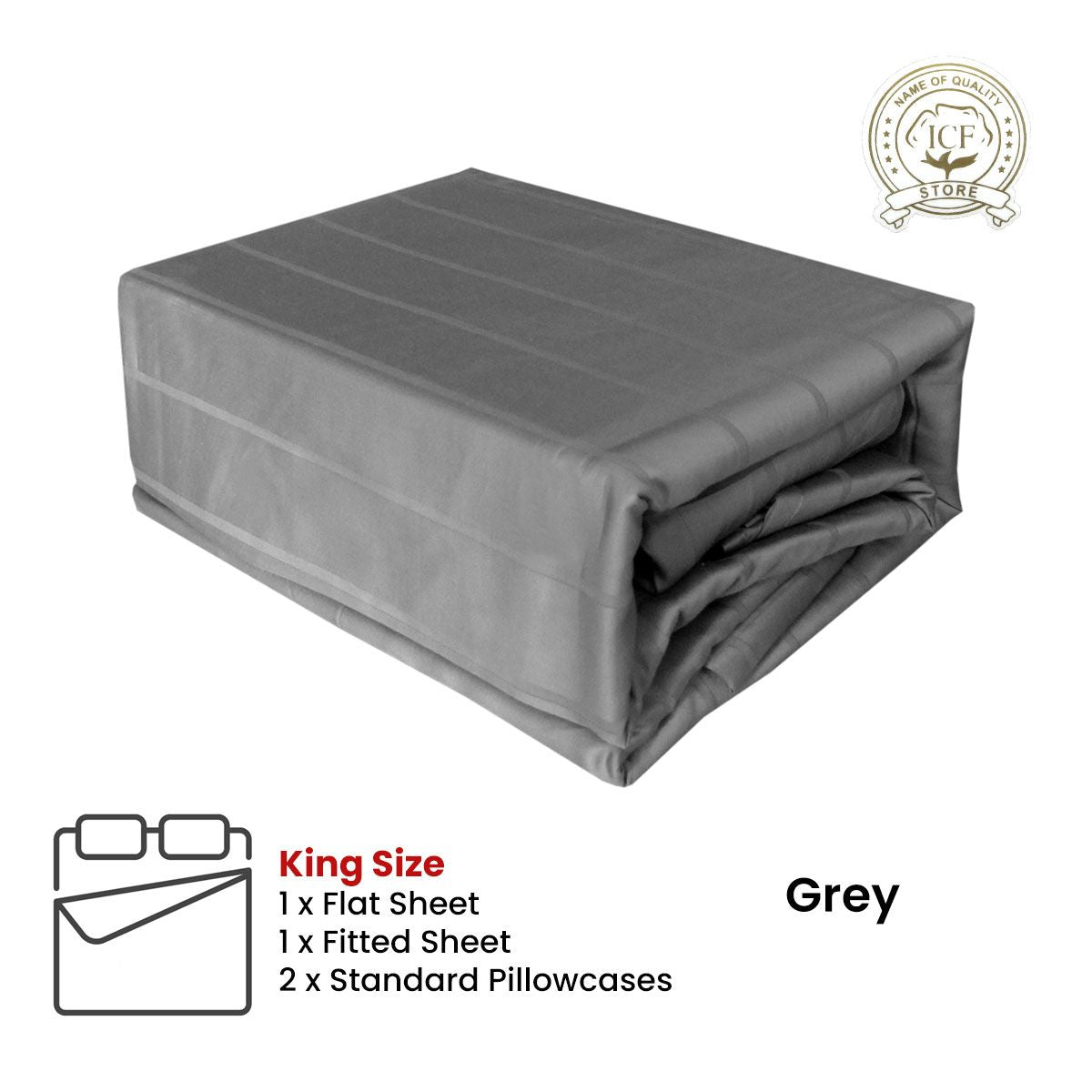 Grey 800TC Luxury Cotton Self-Stripe Sheet Set King 40 cm Wall King - SuperSaverAU - view 2