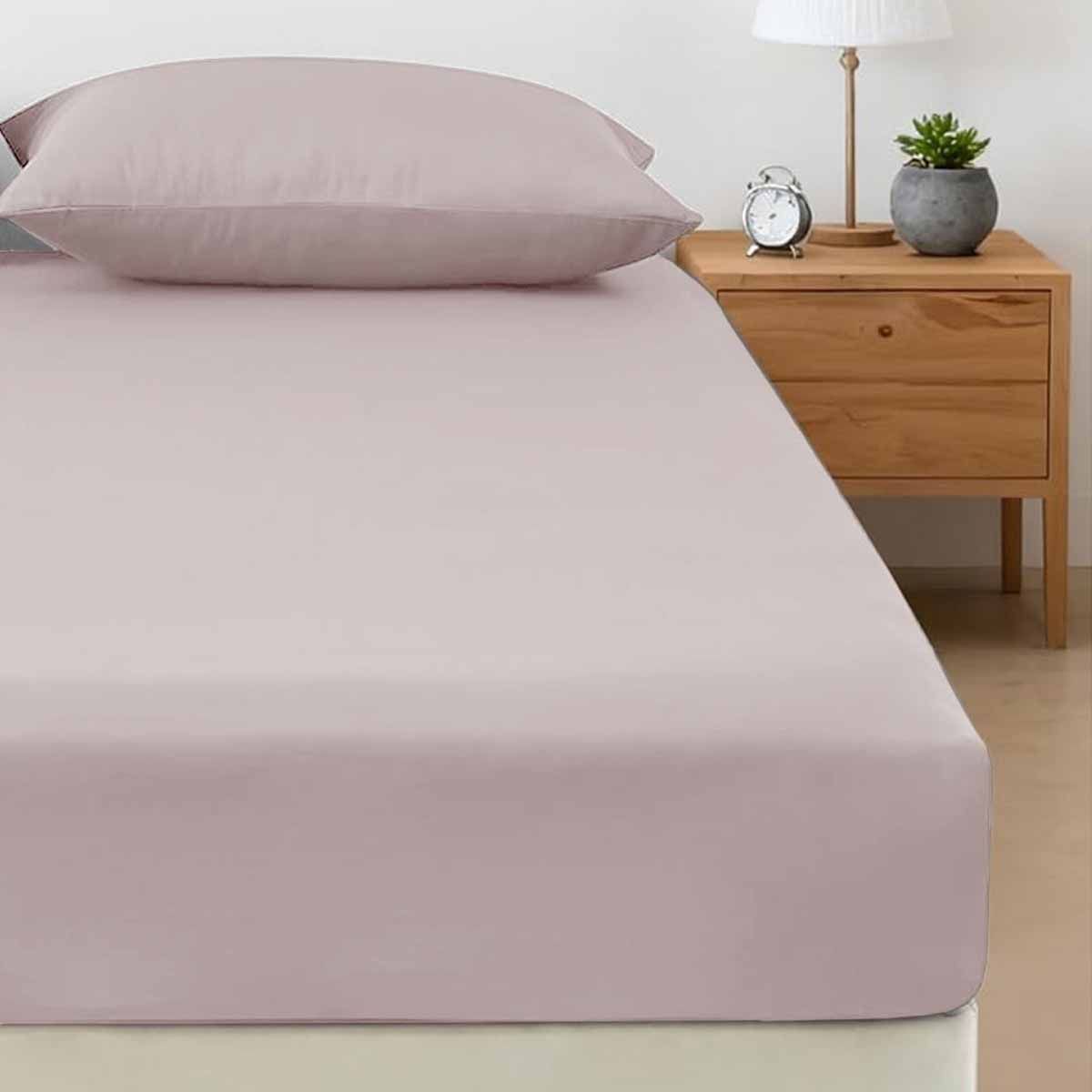 400TC Bamboo Cotton Fitted Sheet with Pillowcase Set Long Single Size 40cm Wall Dusty Pink - SuperSaverAU - view 1