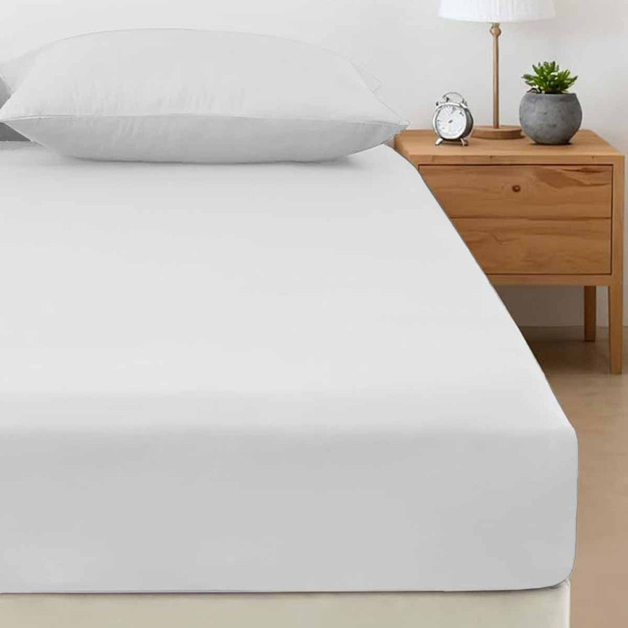 400TC Bamboo Cotton Fitted Sheet with Pillowcase Set Long Single Size 40cm Wall White - SuperSaverAU - view 1
