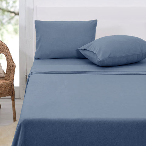 Polar Fleece Sheet Set Double 30cm Wall - Airforce Blue, 150gsm, Machine Washable - SuperSaverAU - view 1