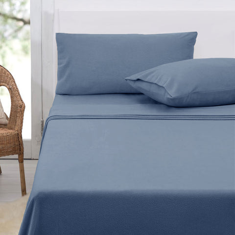 Polar Fleece Sheet Set King 36cm Wall with King Pillowcases - Airforce Blue - SuperSaverAU - view 1