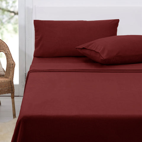 Polar Fleece Sheet Set King 36cm Wall with King Pillowcases Burgundy - SuperSaverAU - view 1