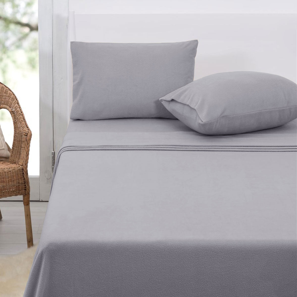 Polar Fleece Sheet Set Double 30cm Wall - Grey, Soft Polyester, Machine Washable - SuperSaverAU - view 1