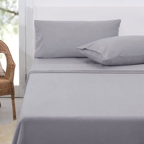 Polar Fleece Sheet Set King 36cm Wall with King Pillowcases Grey - SuperSaverAU - view 1