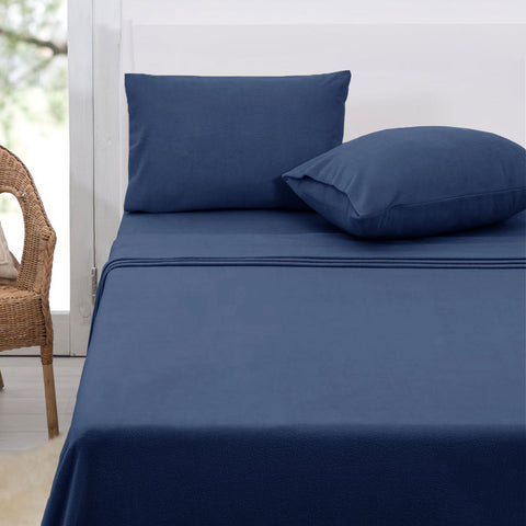 Polar Fleece Sheet Set Double 30cm Wall - Midnight Blue, Soft Polyester - SuperSaverAU - view 1