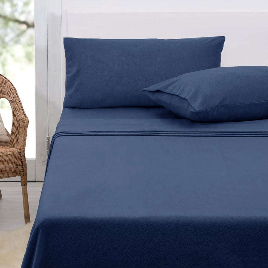 Polar Fleece Sheet Set King 36cm Wall with King Pillowcases - Midnight Blue - SuperSaverAU - view 1