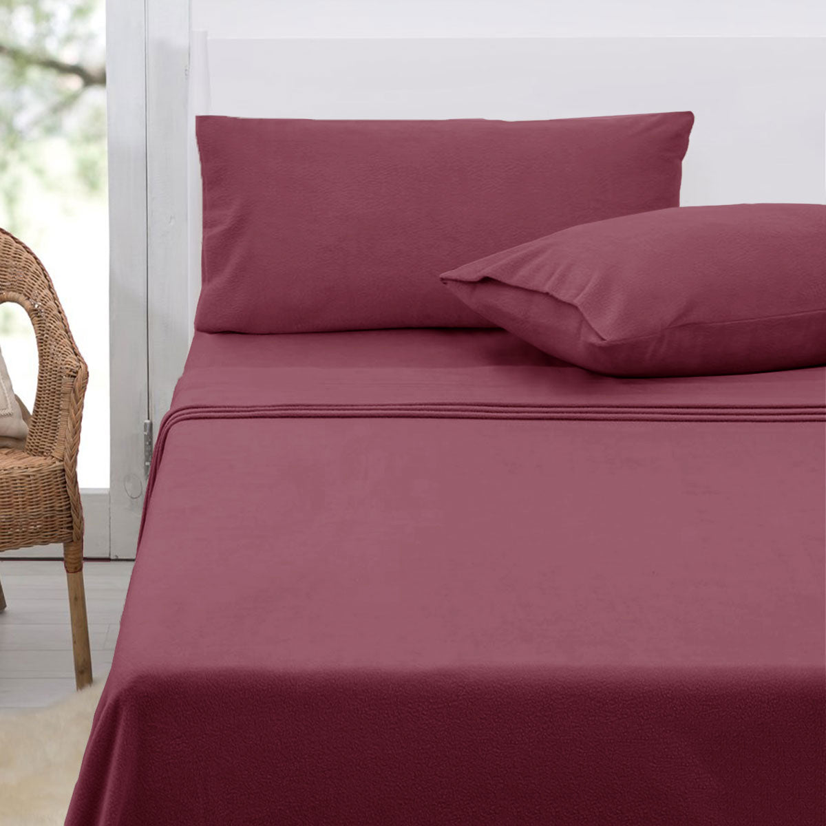 Polar Fleece Sheet Set King 36cm Wall with King Pillowcases - Rosewood
