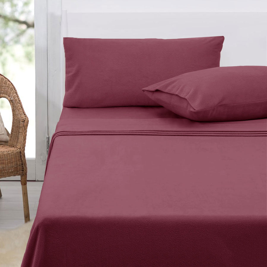 Polar Fleece Sheet Set King 36cm Wall with King Pillowcases - Rosewood - SuperSaverAU - view 1