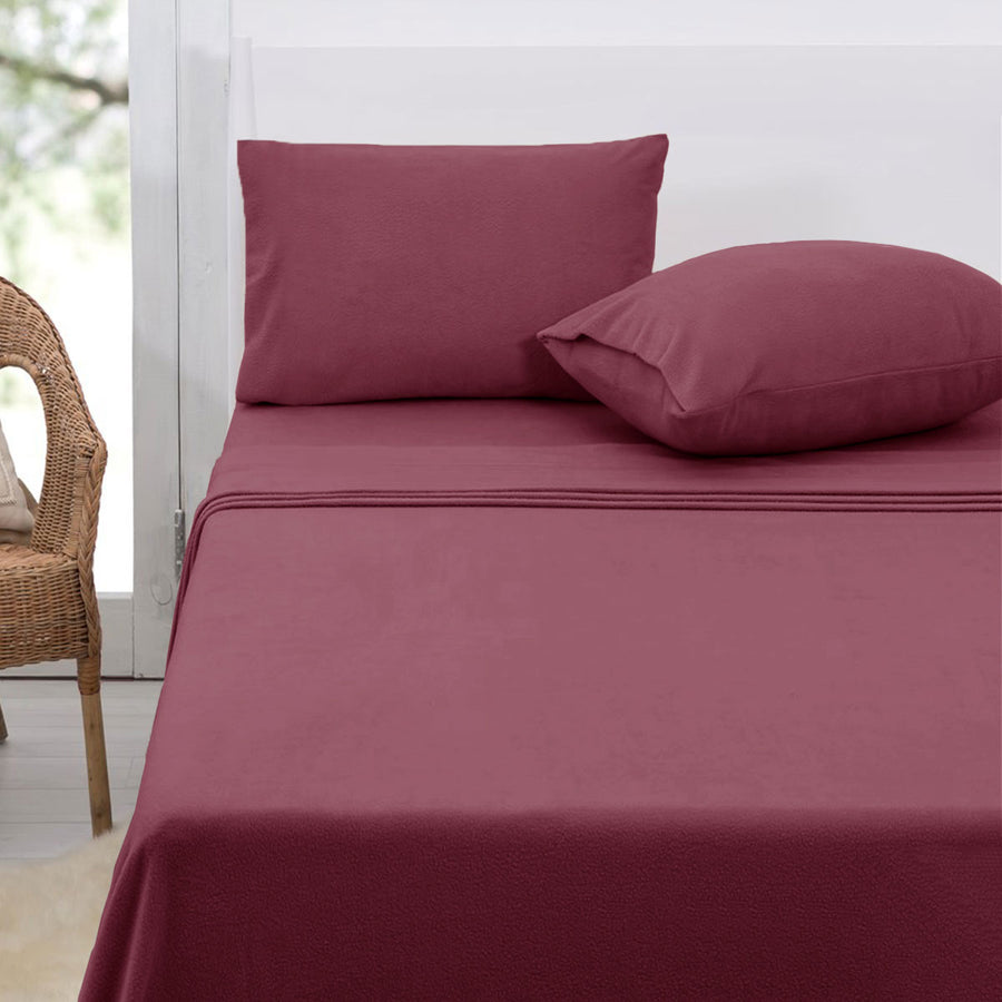 Polar Fleece Sheet Set Queen 36cm Wall - Rosewood, Lightweight, Solid Colour - SuperSaverAU - view 1