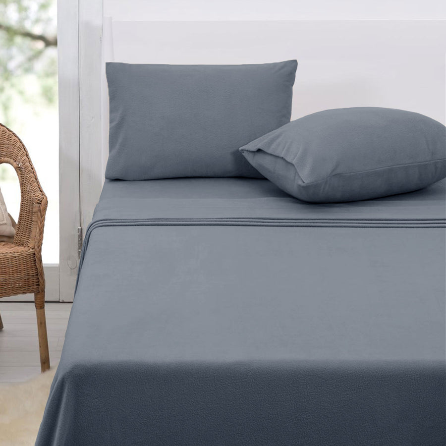 Polar Fleece Sheet Set Queen 36cm Wall - Slate, Lightweight, Solid Colour Design - SuperSaverAU - view 1