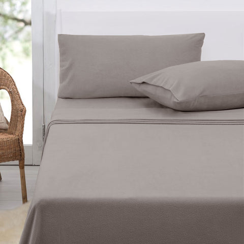 Polar Fleece Sheet Set King 36cm Wall with King Pillowcases - Taupe - SuperSaverAU - view 1
