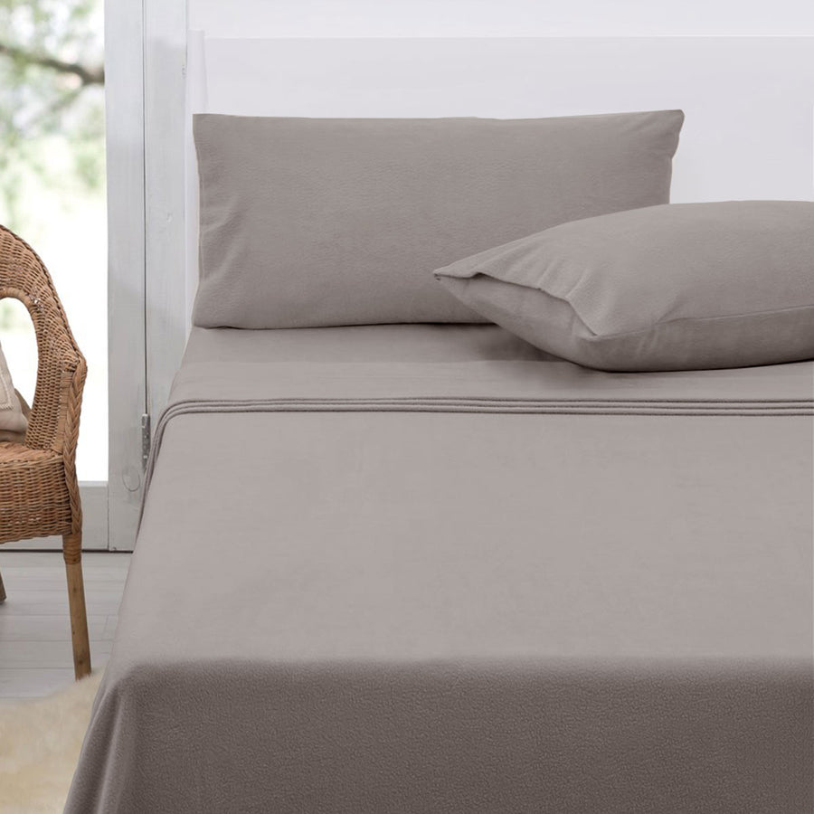 Polar Fleece Sheet Set King 36cm Wall with King Pillowcases - Taupe - SuperSaverAU - view 1