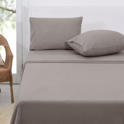 Polar Fleece Sheet Set Queen 36cm Wall - Lightweight, Solid Colour, Taupe - SuperSaverAU - view 1