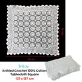 White Knitted Crochet Cotton Tablecloth Square 137 x 137 cm Scalloped Edging 4-Seater - SuperSaverAU - view 3