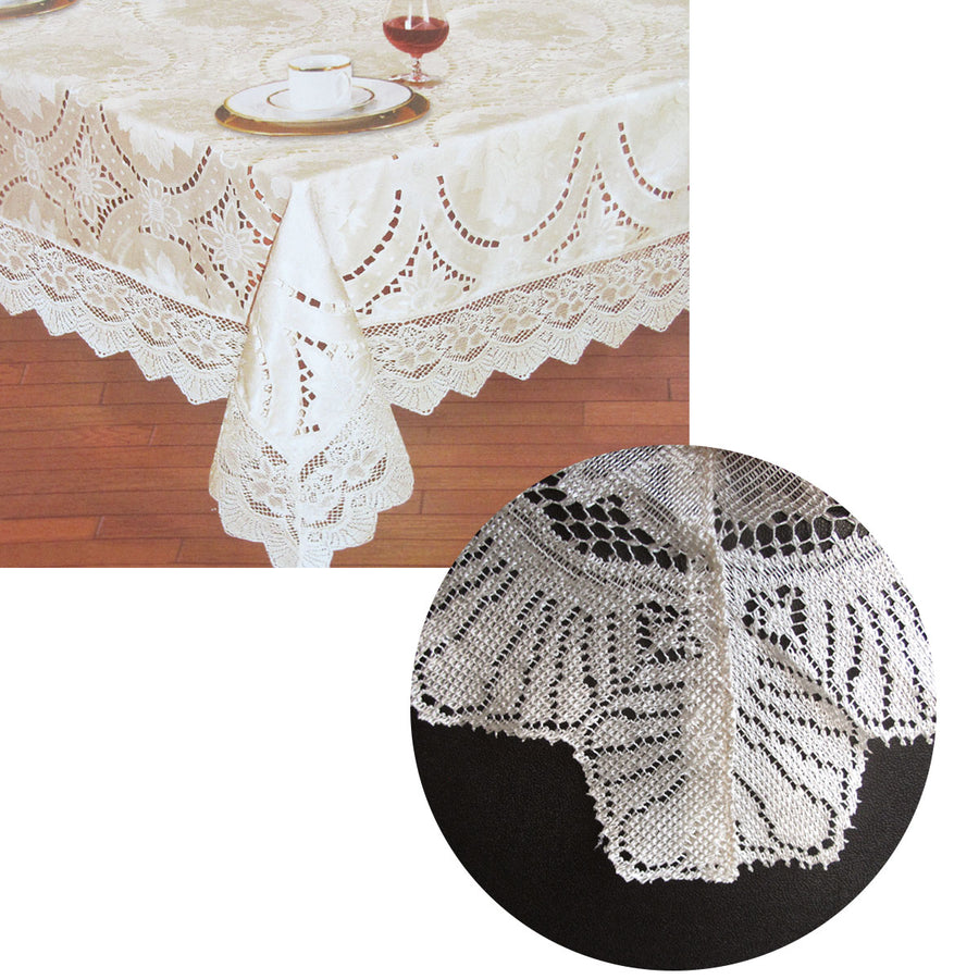 Premium Chapel Gate Sophia Jacquard Cutwork Lace Tablecloth - Cream, 180 x 270cm