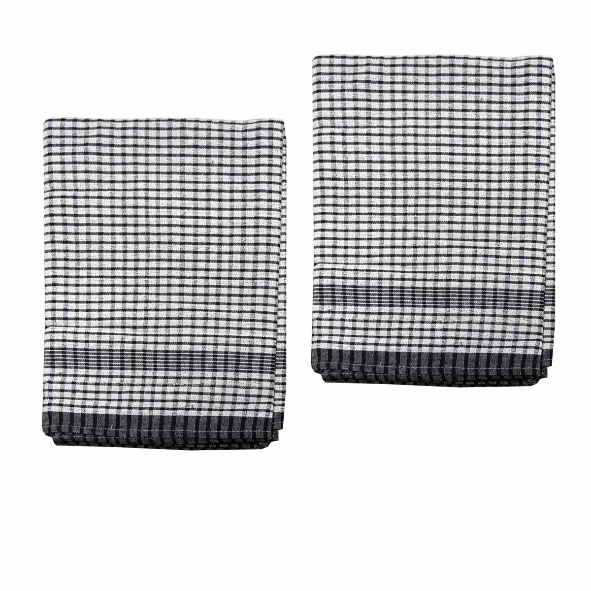 Hotel Living Set of 2 Jumbo Cotton Check Tea Towels 60x90cm Black - SuperSaverAU - view 1