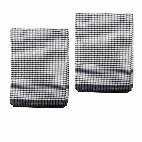 Hotel Living Set of 2 Jumbo Cotton Check Tea Towels 60x90cm Black - SuperSaverAU - view 1