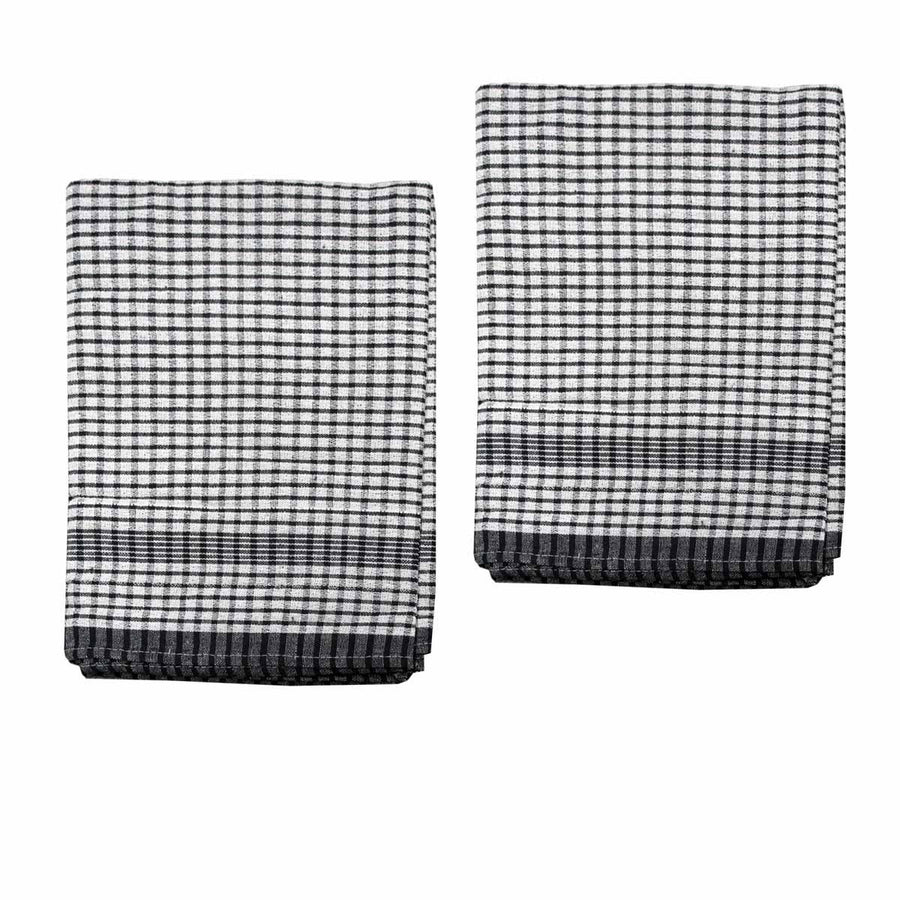 Hotel Living Set of 2 Jumbo Cotton Check Tea Towels 60x90cm Black - SuperSaverAU - view 1