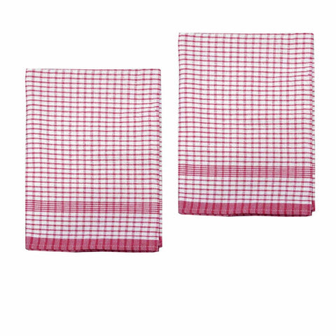 Hotel Living Set of 2 Jumbo Cotton Check Tea Towels 60x90cm Cherry - SuperSaverAU - view 1