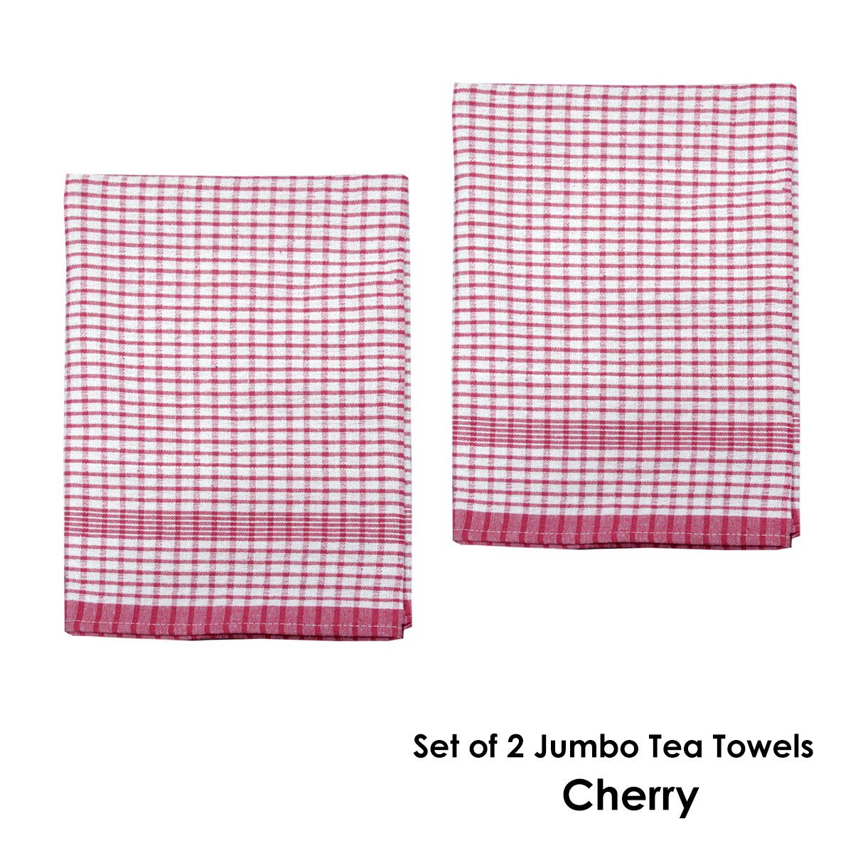 Hotel Living Set of 2 Jumbo Cotton Check Tea Towels 60x90cm Cherry - SuperSaverAU - view 2