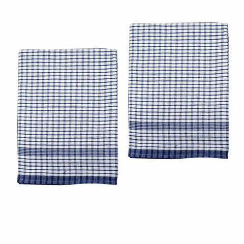 Hotel Living Set of 2 Jumbo Cotton Check Tea Towels 60x90cm Navy - SuperSaverAU - view 1