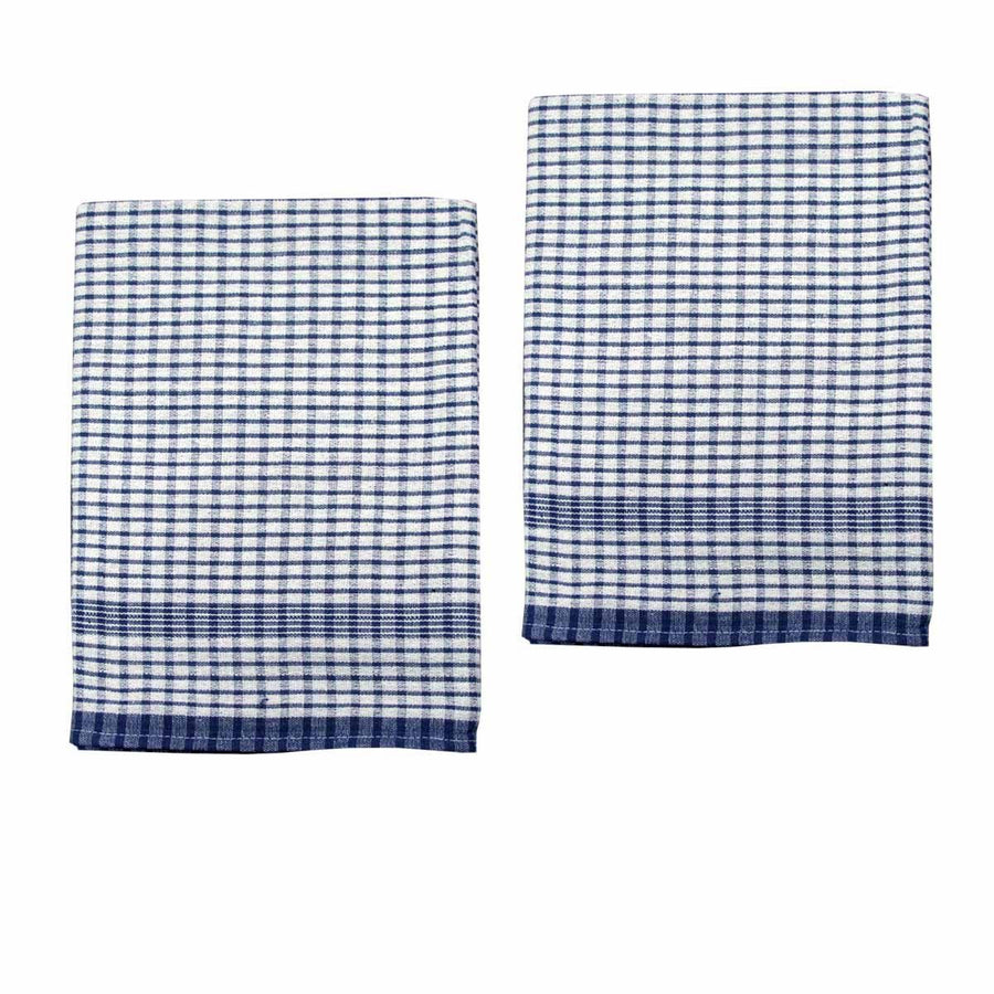 Hotel Living Set of 2 Jumbo Cotton Check Tea Towels 60x90cm Navy - SuperSaverAU - view 1