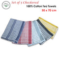 Hotel Living Checkered Set of 5 Cotton Tea Towels 50 x 70 cm - Vibrant Colors - SuperSaverAU - view 2