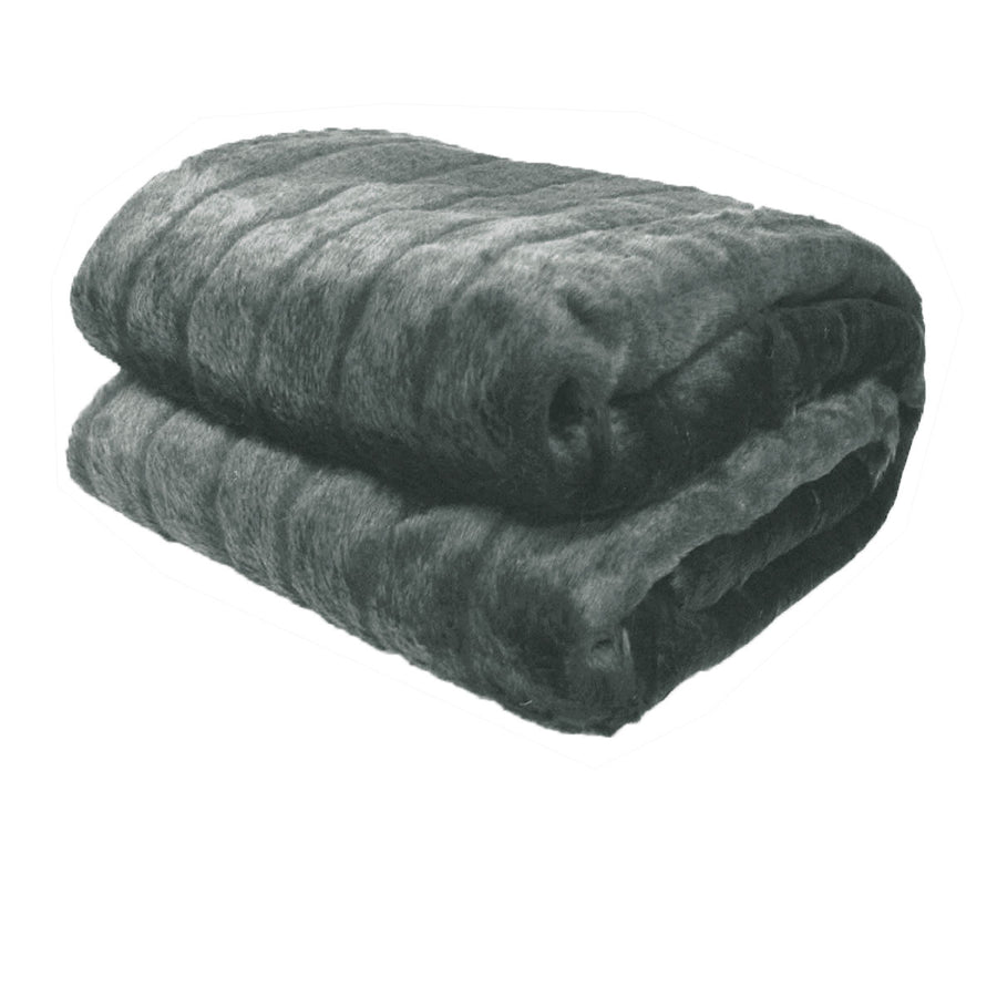 Premium Faux Fur Throw Rug - Channel Grey, 127 x 152cm