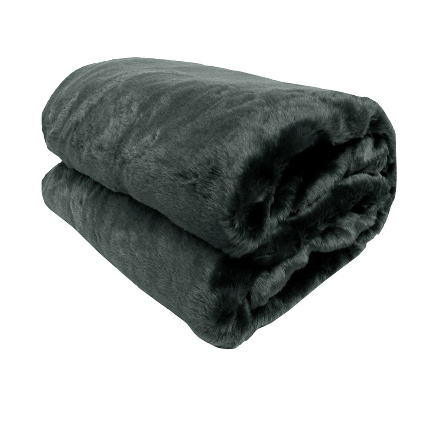 Faux Mink Throw Rug Charcoal 127 x 152 cm - Soft Polyester Faux Fur Design - SuperSaverAU - view 1