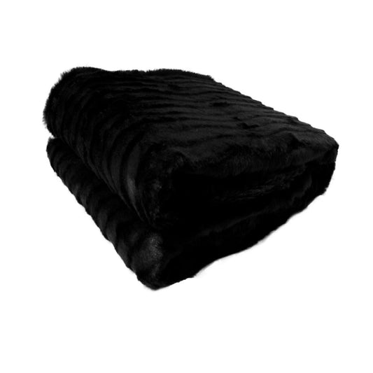 Faux Fur Striped Throw Rug 127 x 152 cm - Soft Polyester, Dark Tones