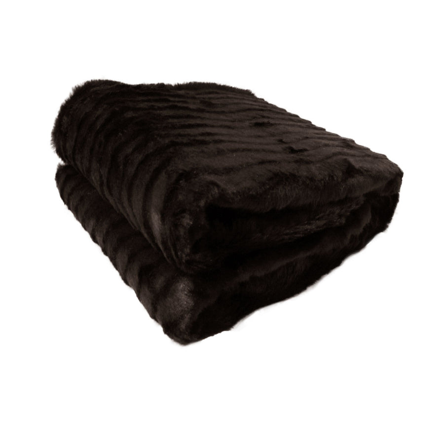Faux Fur Striped Throw Rug 127 x 152 cm - Dark Chocolate, Soft Polyester - SuperSaverAU - view 1