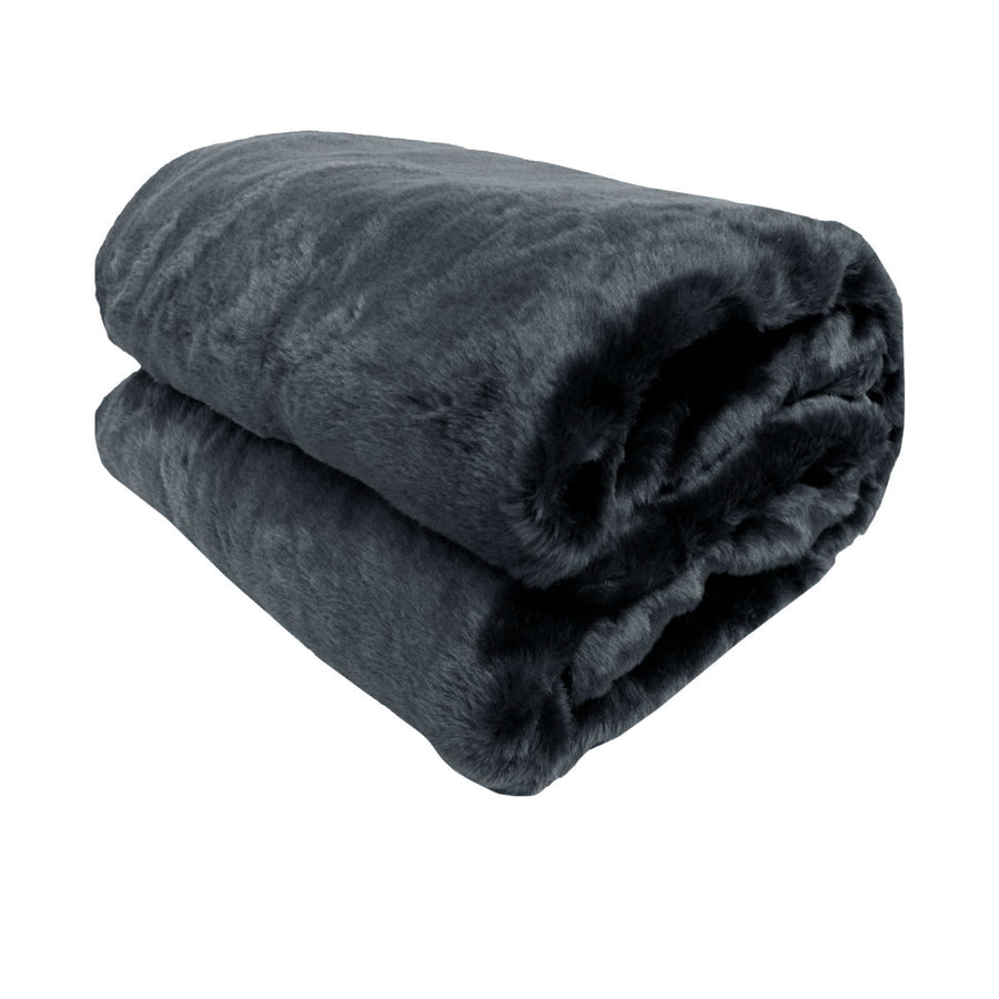 Titan Charcoal Faux Fur Throw Rug 127 x 152 cm - Soft, Machine Washable - SuperSaverAU - view 1