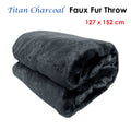 Titan Charcoal Faux Fur Throw Rug 127 x 152 cm - Soft, Machine Washable - SuperSaverAU - view 2