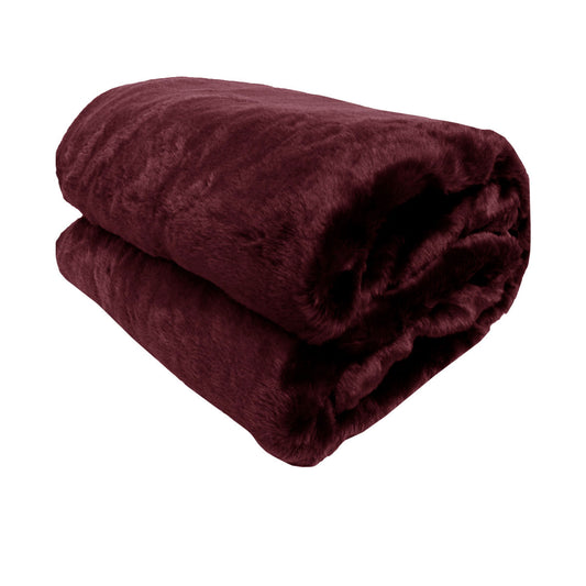Venus Burgundy Faux Fur Throw Rug 127 x 152 cm - Soft, Machine Washable
