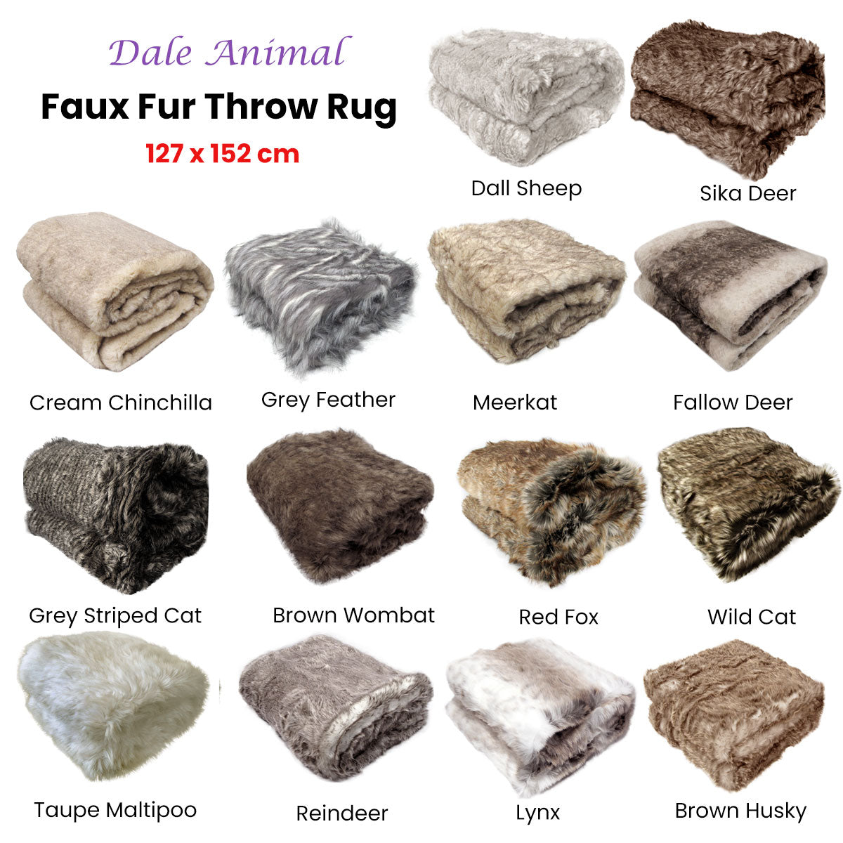 Dale Animal Faux Fur Throw Rug 127 x 152 cm Wild Cat - Soft Polyester, Machine Washable