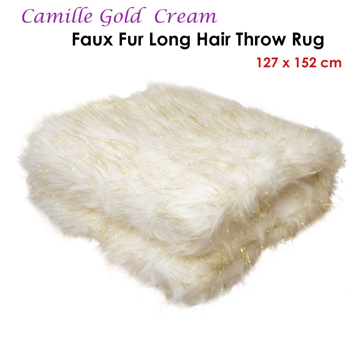 Camille Gold Cream Faux Fur Throw Rug 127 x 152 cm - SuperSaverAU - view 2