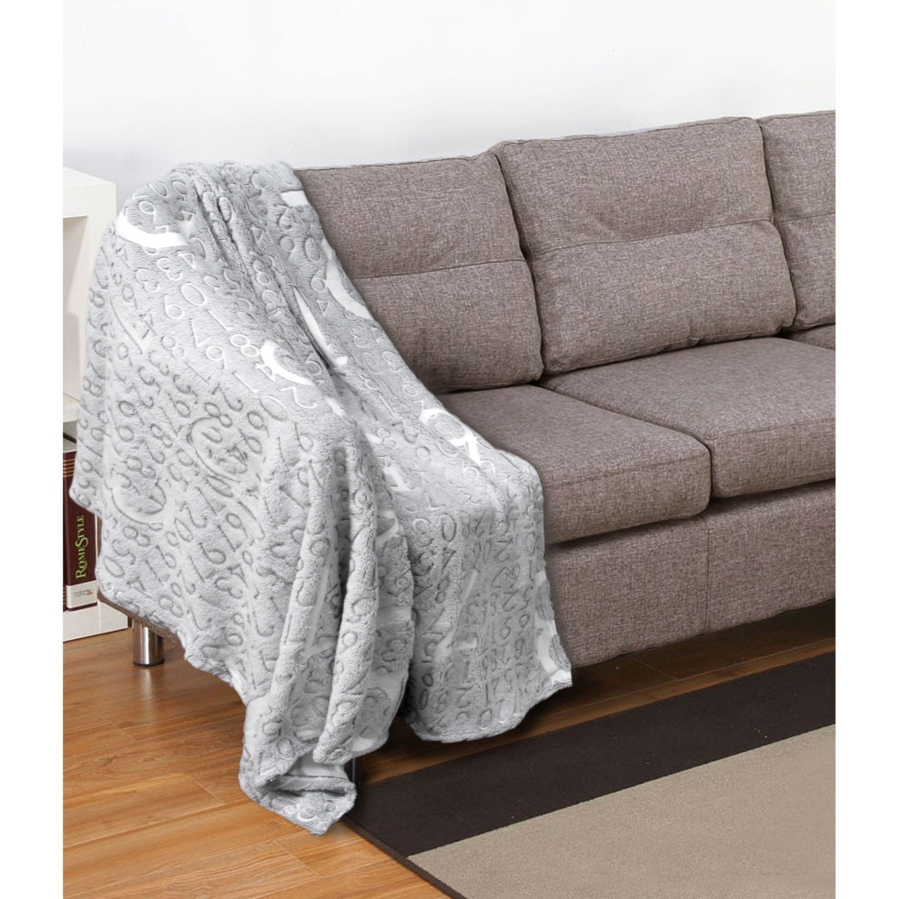 Embossed Print Throw Grey Numbers 130x160 cm - Polyester Coral Fleece - SuperSaverAU - view 1