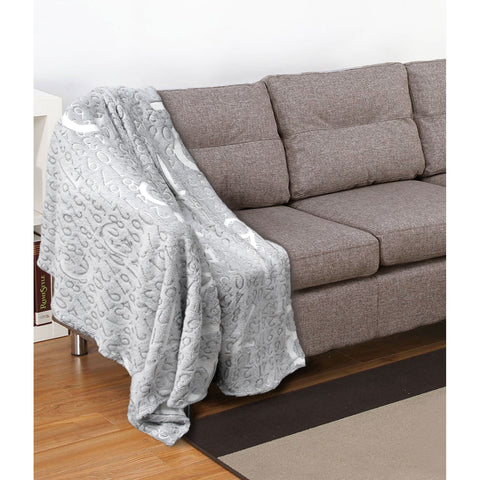 Embossed Print Throw Grey Numbers 130x160 cm - Polyester Coral Fleece - SuperSaverAU - view 1