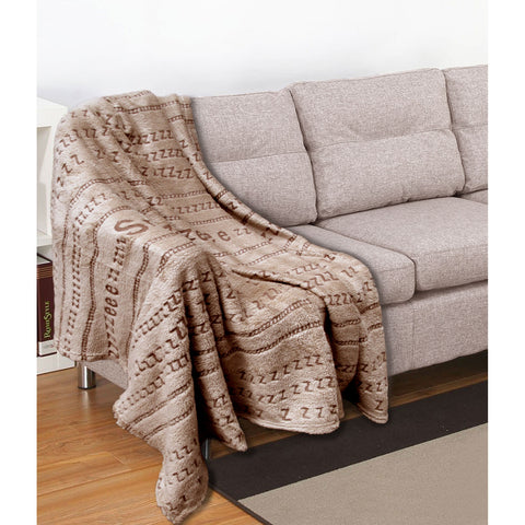 Premium Embossed Coral Fleece Throw - Latte Snooze, 130 x 162cm