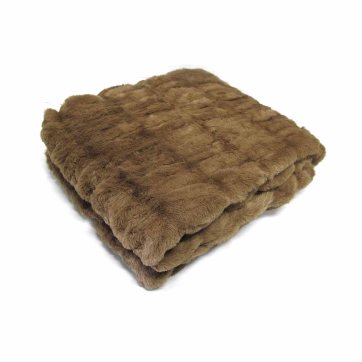 Harper Ruched Faux Fur Throw Rug – Brown 127 x 152cm